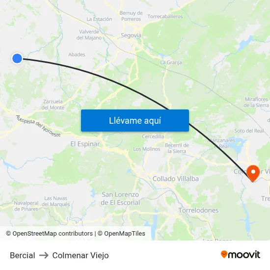 Bercial to Colmenar Viejo map