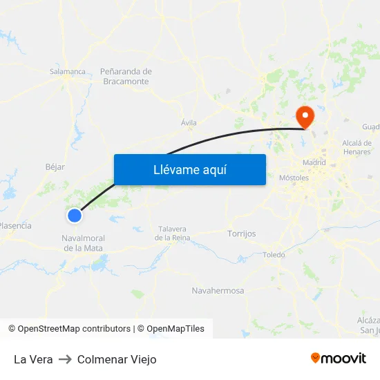 La Vera to Colmenar Viejo map