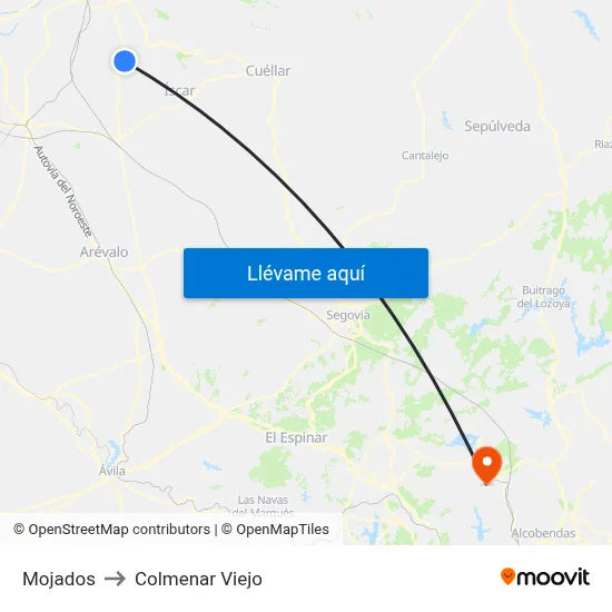 Mojados to Colmenar Viejo map