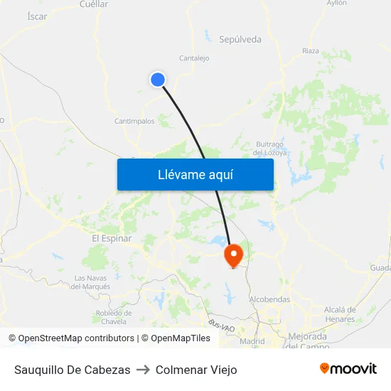 Sauquillo De Cabezas to Colmenar Viejo map