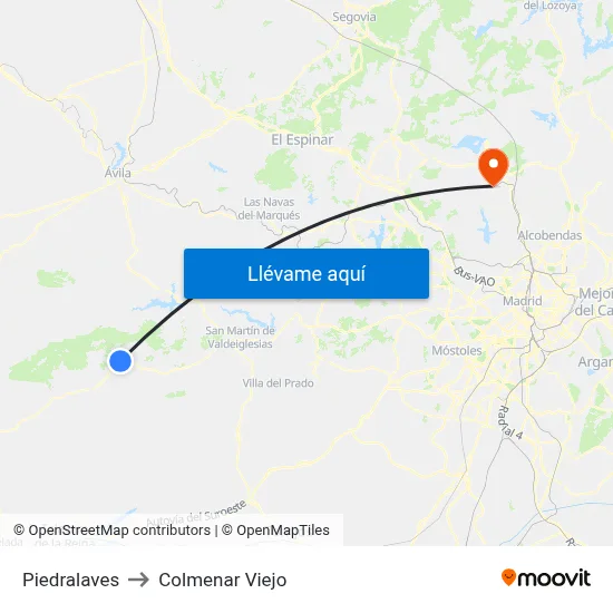 Piedralaves to Colmenar Viejo map