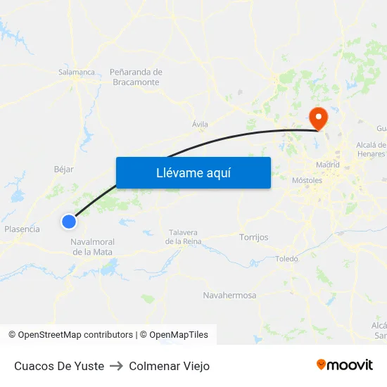 Cuacos De Yuste to Colmenar Viejo map