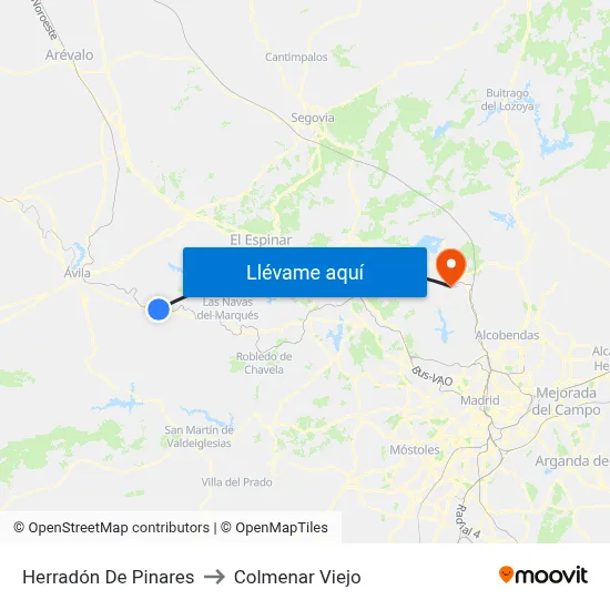 Herradón De Pinares to Colmenar Viejo map