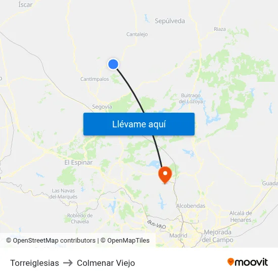 Torreiglesias to Colmenar Viejo map
