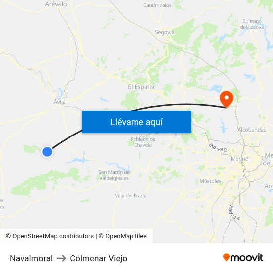 Navalmoral to Colmenar Viejo map