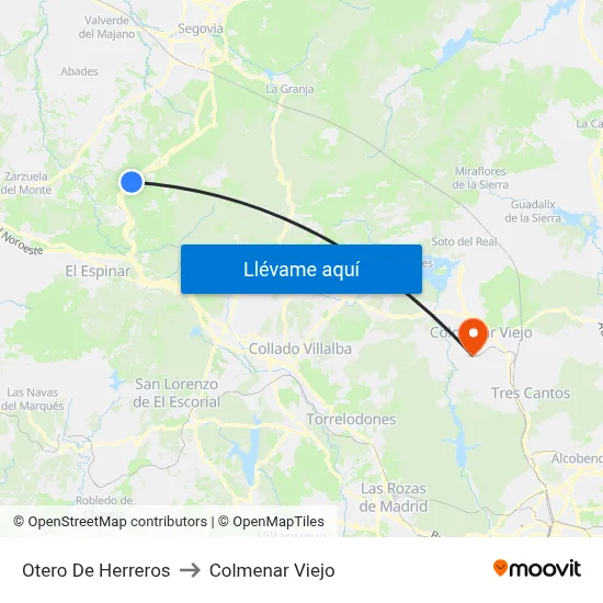 Otero De Herreros to Colmenar Viejo map