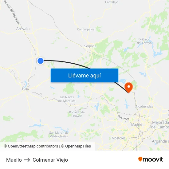 Maello to Colmenar Viejo map