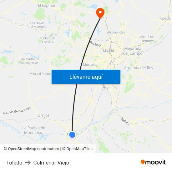 Toledo to Colmenar Viejo map