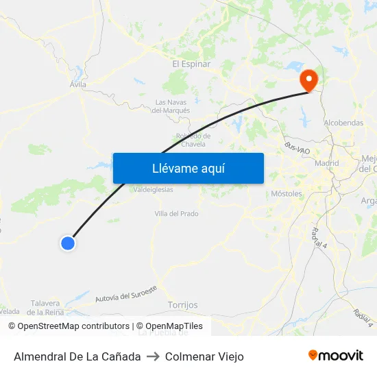 Almendral De La Cañada to Colmenar Viejo map