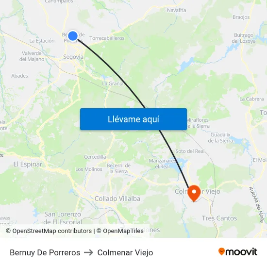 Bernuy De Porreros to Colmenar Viejo map