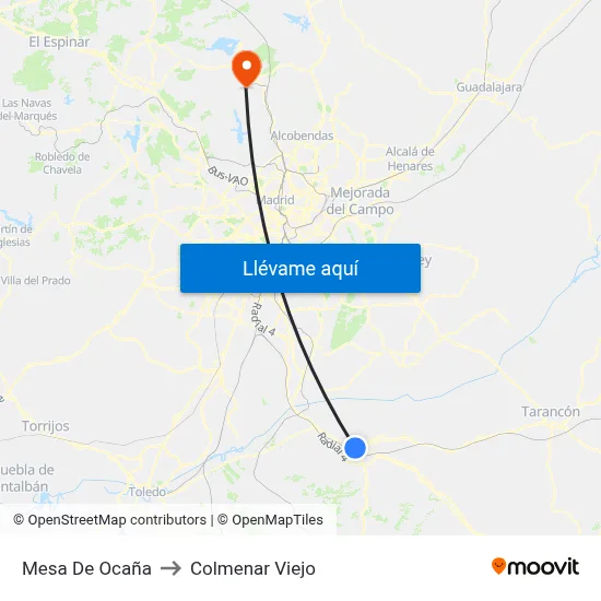 Mesa De Ocaña to Colmenar Viejo map