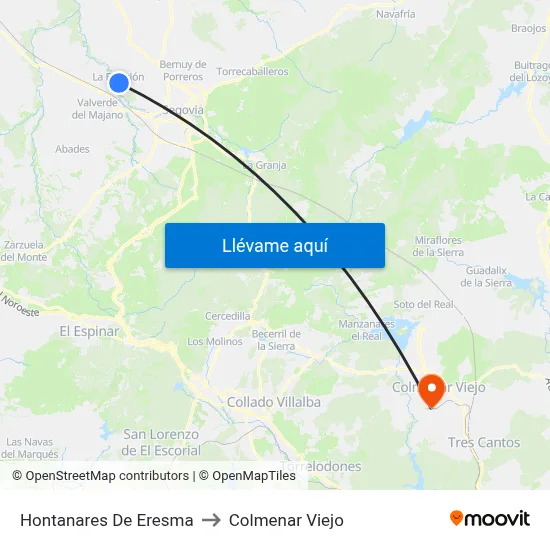 Hontanares De Eresma to Colmenar Viejo map