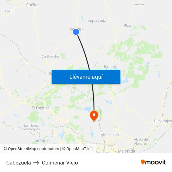 Cabezuela to Colmenar Viejo map