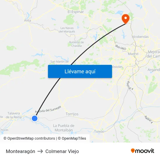 Montearagón to Colmenar Viejo map