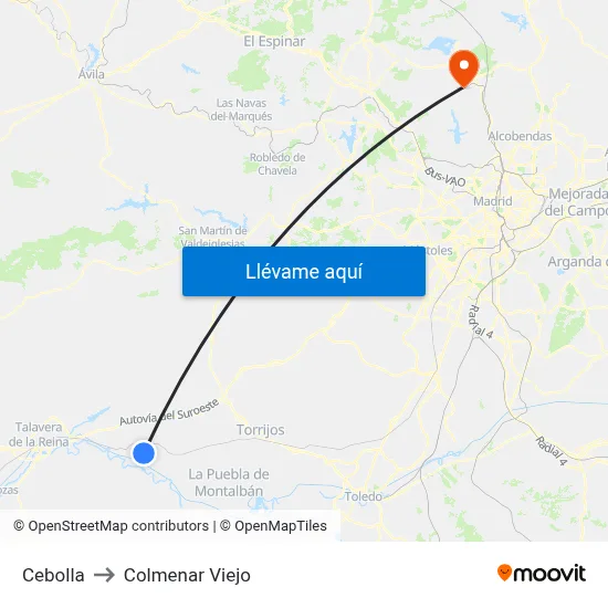 Cebolla to Colmenar Viejo map