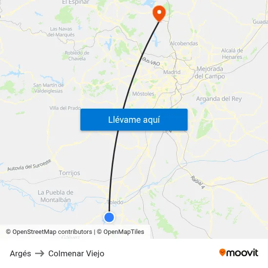 Argés to Colmenar Viejo map