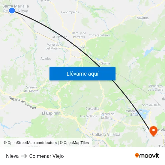 Nieva to Colmenar Viejo map