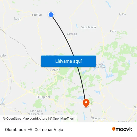 Olombrada to Colmenar Viejo map