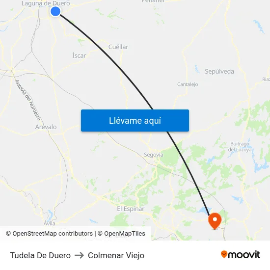 Tudela De Duero to Colmenar Viejo map