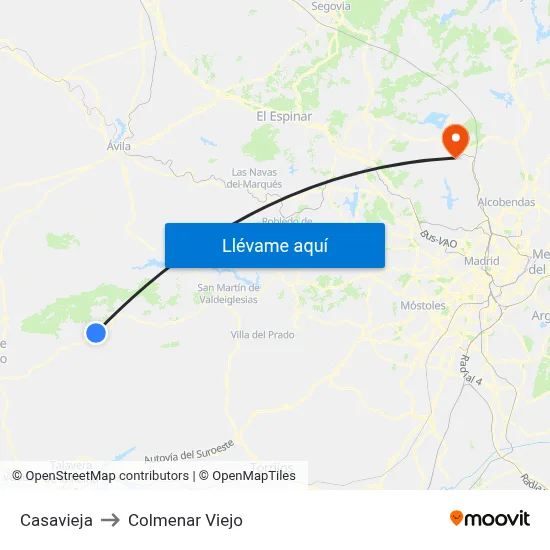 Casavieja to Colmenar Viejo map