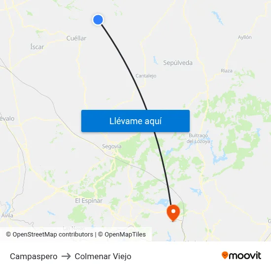 Campaspero to Colmenar Viejo map