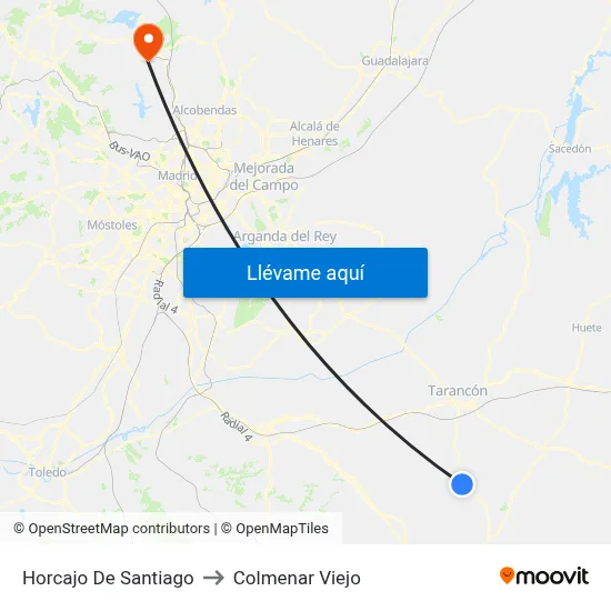 Horcajo De Santiago to Colmenar Viejo map