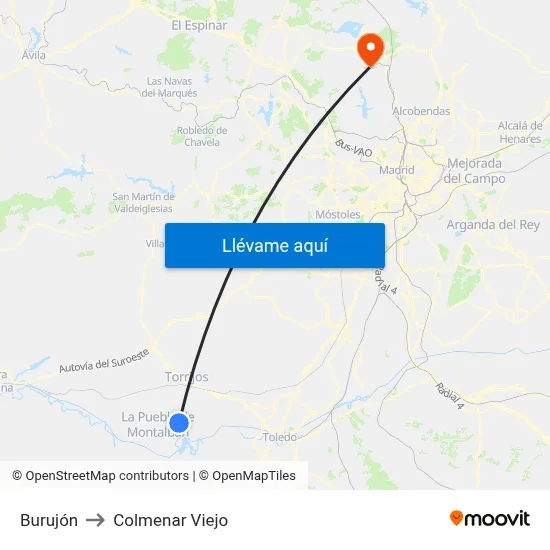 Burujón to Colmenar Viejo map