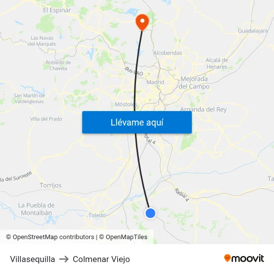 Villasequilla to Colmenar Viejo map