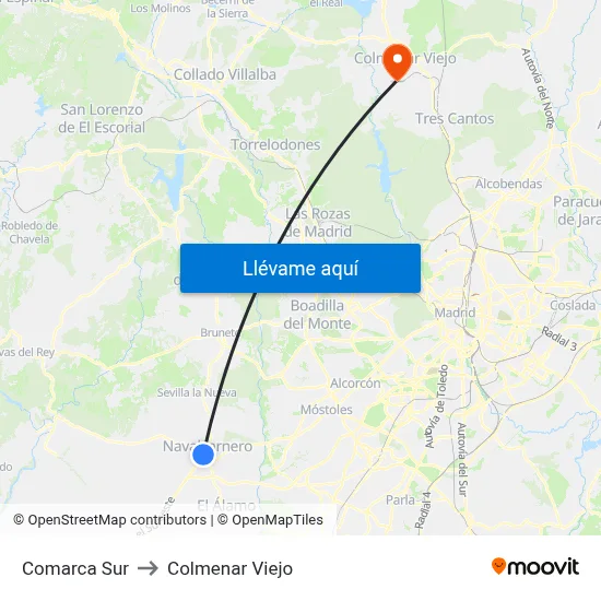 Comarca Sur to Colmenar Viejo map