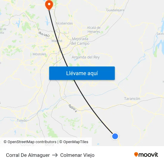 Corral De Almaguer to Colmenar Viejo map