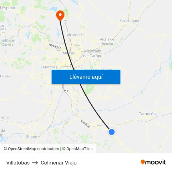 Villatobas to Colmenar Viejo map
