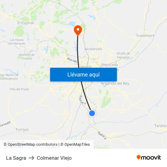 La Sagra to Colmenar Viejo map