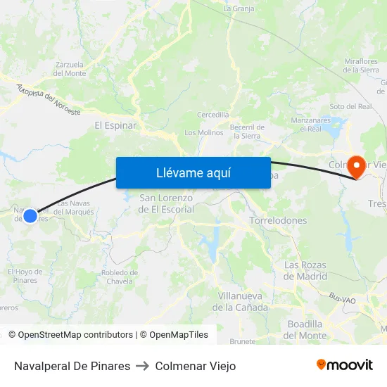 Navalperal De Pinares to Colmenar Viejo map