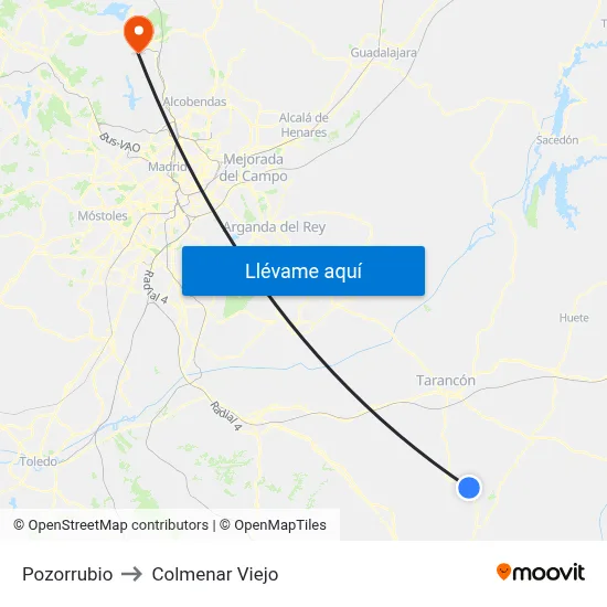 Pozorrubio to Colmenar Viejo map
