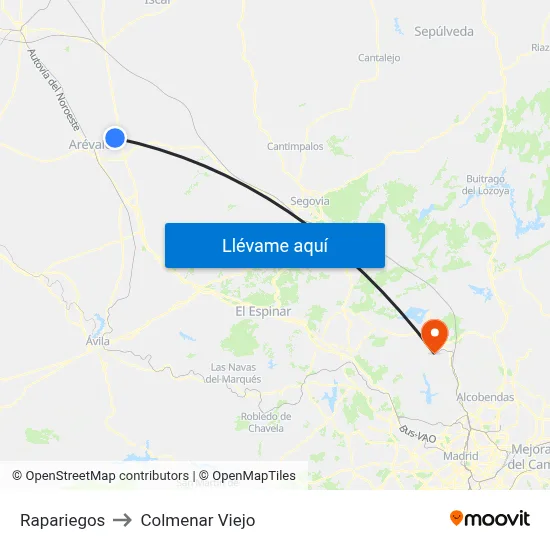 Rapariegos to Colmenar Viejo map