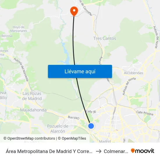 Área Metropolitana De Madrid Y Corredor Del Henares to Colmenar Viejo map