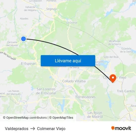 Valdeprados to Colmenar Viejo map