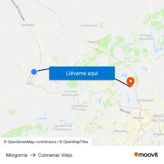 Mingorría to Colmenar Viejo map