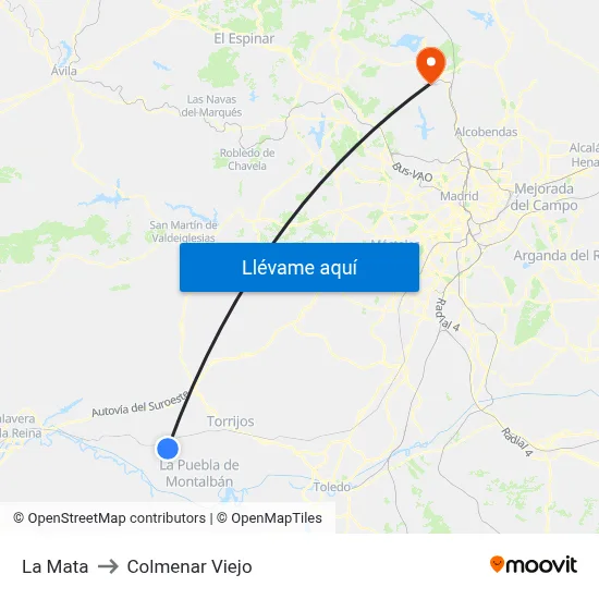 La Mata to Colmenar Viejo map