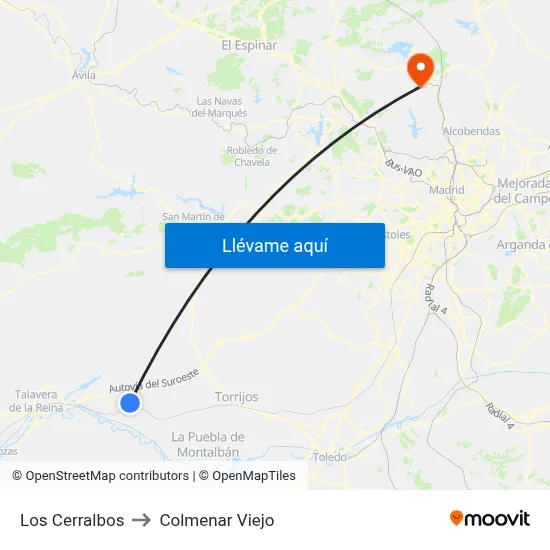 Los Cerralbos to Colmenar Viejo map