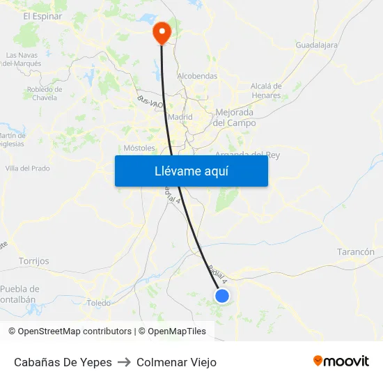 Cabañas De Yepes to Colmenar Viejo map