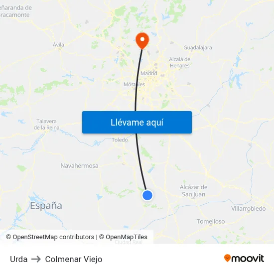 Urda to Colmenar Viejo map