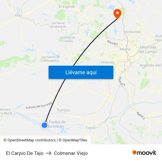 El Carpio De Tajo to Colmenar Viejo map