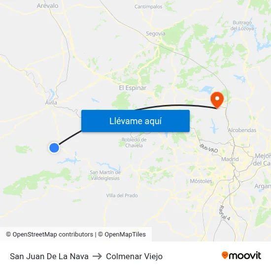 San Juan De La Nava to Colmenar Viejo map