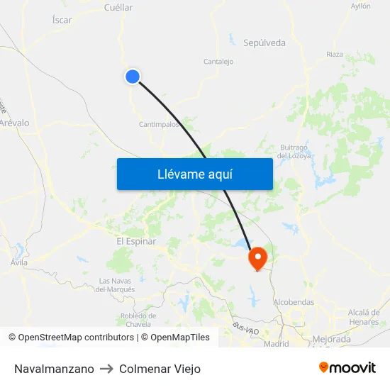 Navalmanzano to Colmenar Viejo map
