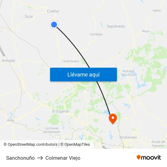 Sanchonuño to Colmenar Viejo map