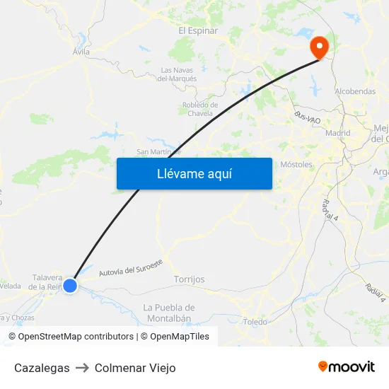 Cazalegas to Colmenar Viejo map