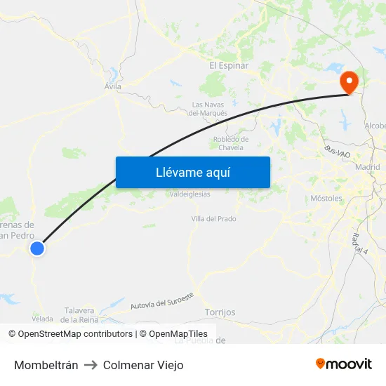 Mombeltrán to Colmenar Viejo map