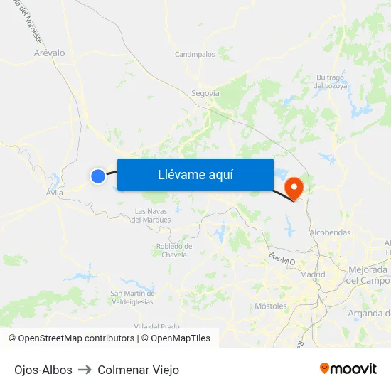 Ojos-Albos to Colmenar Viejo map