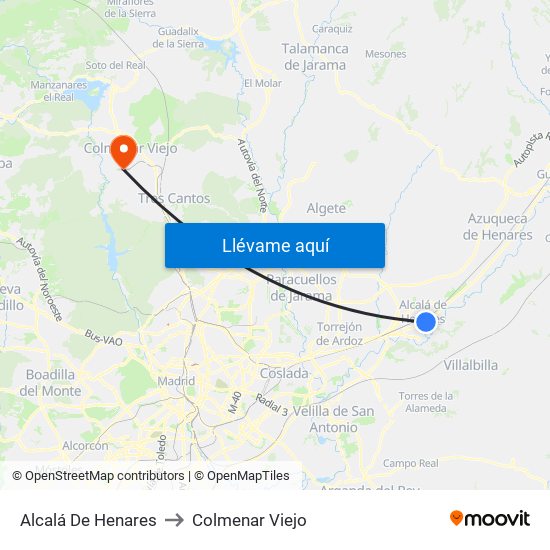 Alcalá De Henares to Colmenar Viejo map